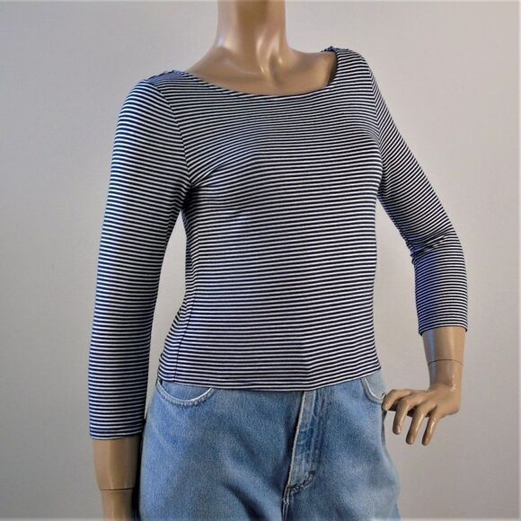 Pinstriped Navy Blue Stretch Cropped Top - Picture 1 of 7